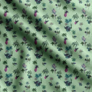 Soimoi Silky Satin Fabric Material, 1 Yard - 42" Inch Width, Green - Leaves Print - Soft Shiny Fabric for Dress, Pillowcases, Pajamas, Evening Dress, DIY