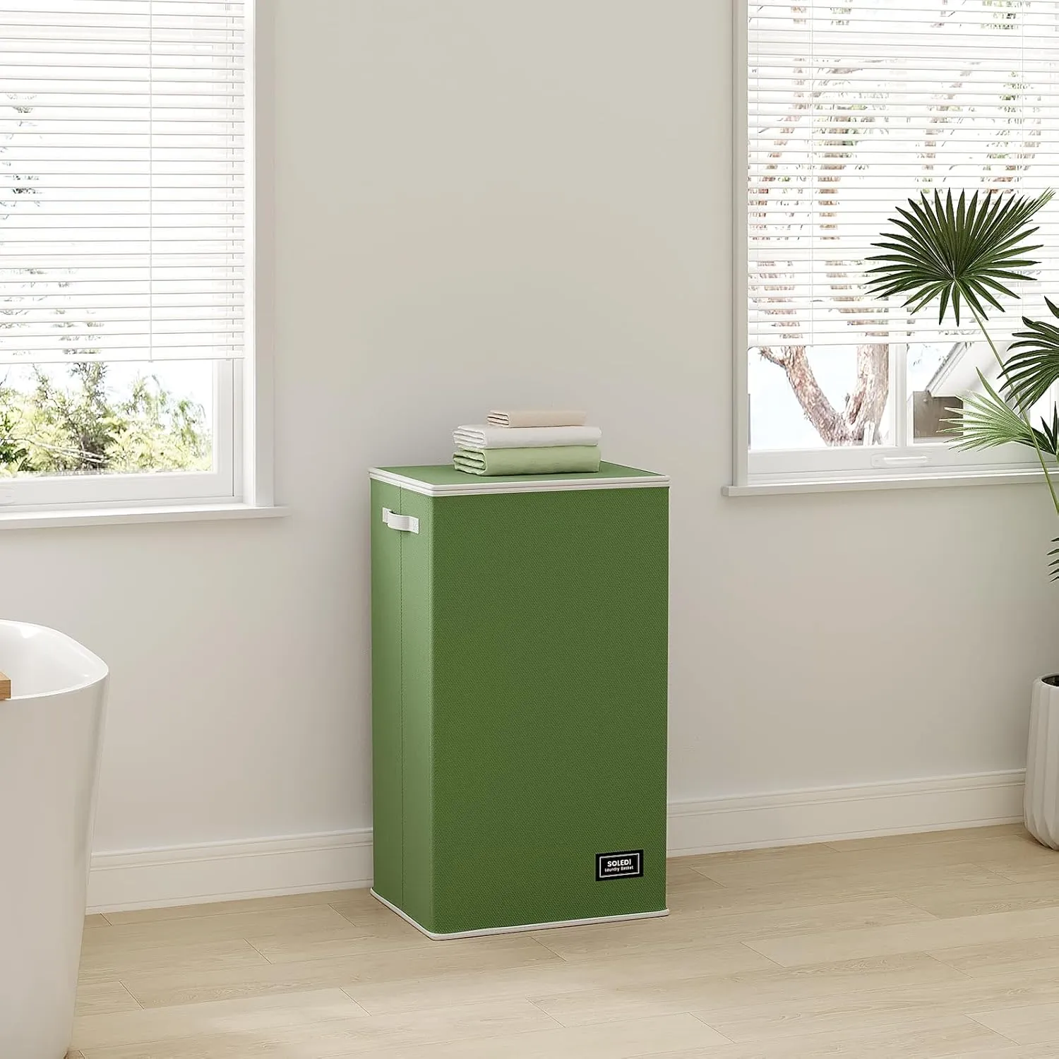 SOLEDI Laundry Hamper with Lid 100L Large & Tall Collapsible Laundry Basket, Clothes Hamper with Bag Removable Easy to Carry, Dirty Hampers for Bedroom, Bathroom, Dorm, College, Dark Green