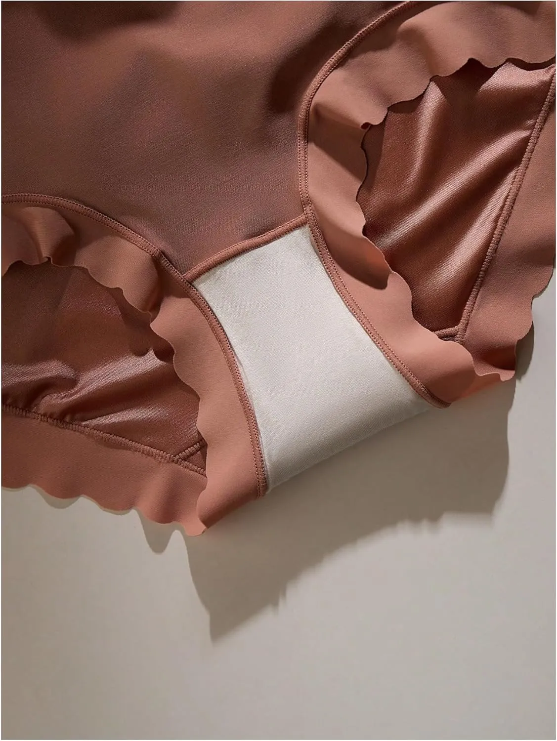 SOLY HUX Women's Satin Silk Briefs Scallop Trim No Show Underwear Lingerie Mid Rise Panties 4 Piece