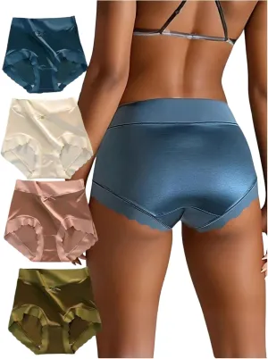 SOLY HUX Women's Satin Silk Briefs Scallop Trim No Show Underwear Lingerie Mid Rise Panties 4 Piece