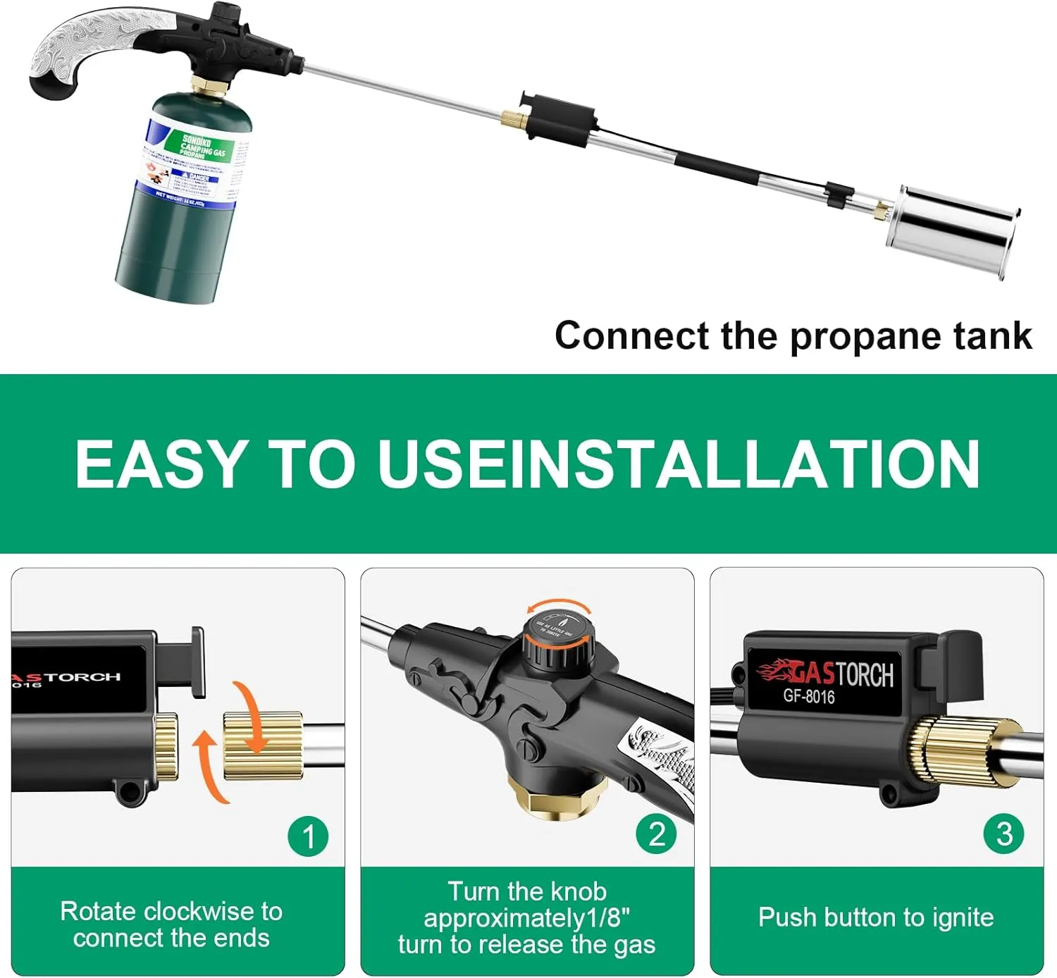 Sondiko Propane Torch Weed Burner, High Output 1,200,000 BTU Weed Torch Flamethrower, 30" Detachable Long Arm Heavy Duty Blow Torch with Flame Control For Garden, Wood, Ice, Snow, Stumps, Melting