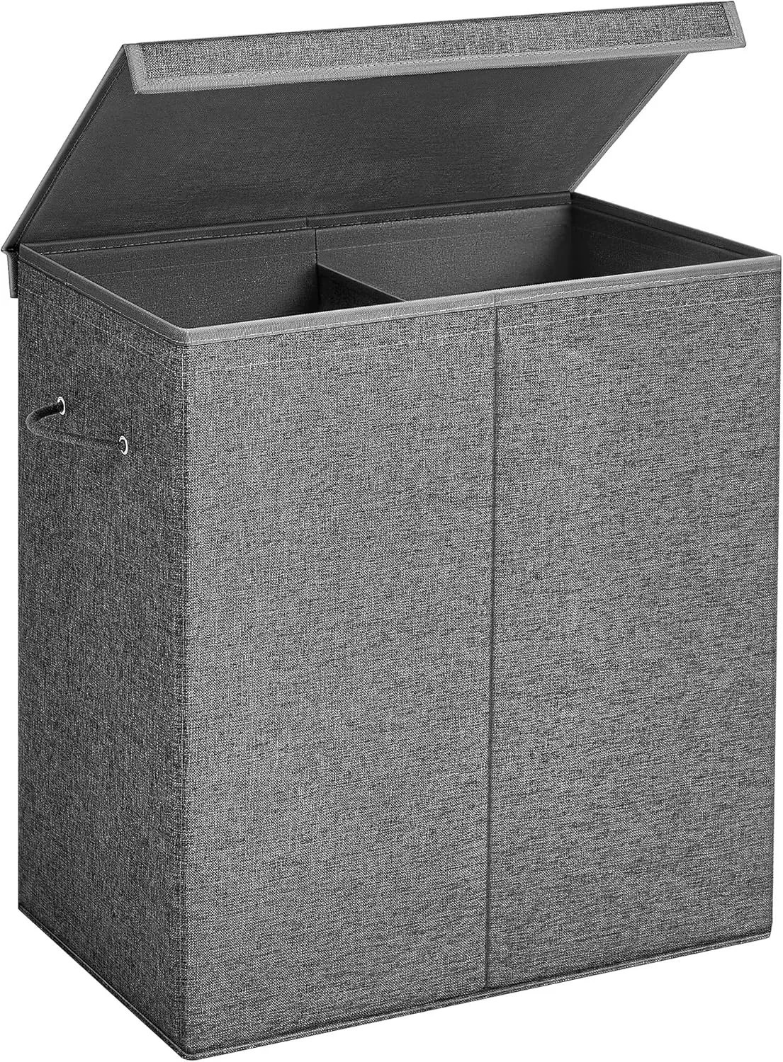 SONGMICS 37.5 Gal. Foldable Laundry Basket with 2 Compartments, Magnetic Lid and Handles, Removable Liner Bag, Dark Gray
