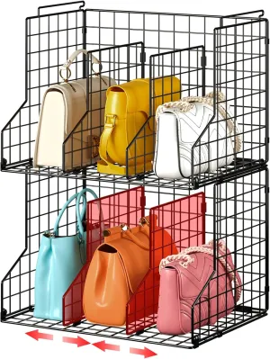 Sonyabecca Purse Storage Organizer for Closet:Adjustable 2-Pack Dividers Handbag Organizer,Stackable Wire Handbags Storage Baskets-For Open Closet Purse Organizer Handbag Chain Bag Clutch Bag-Black