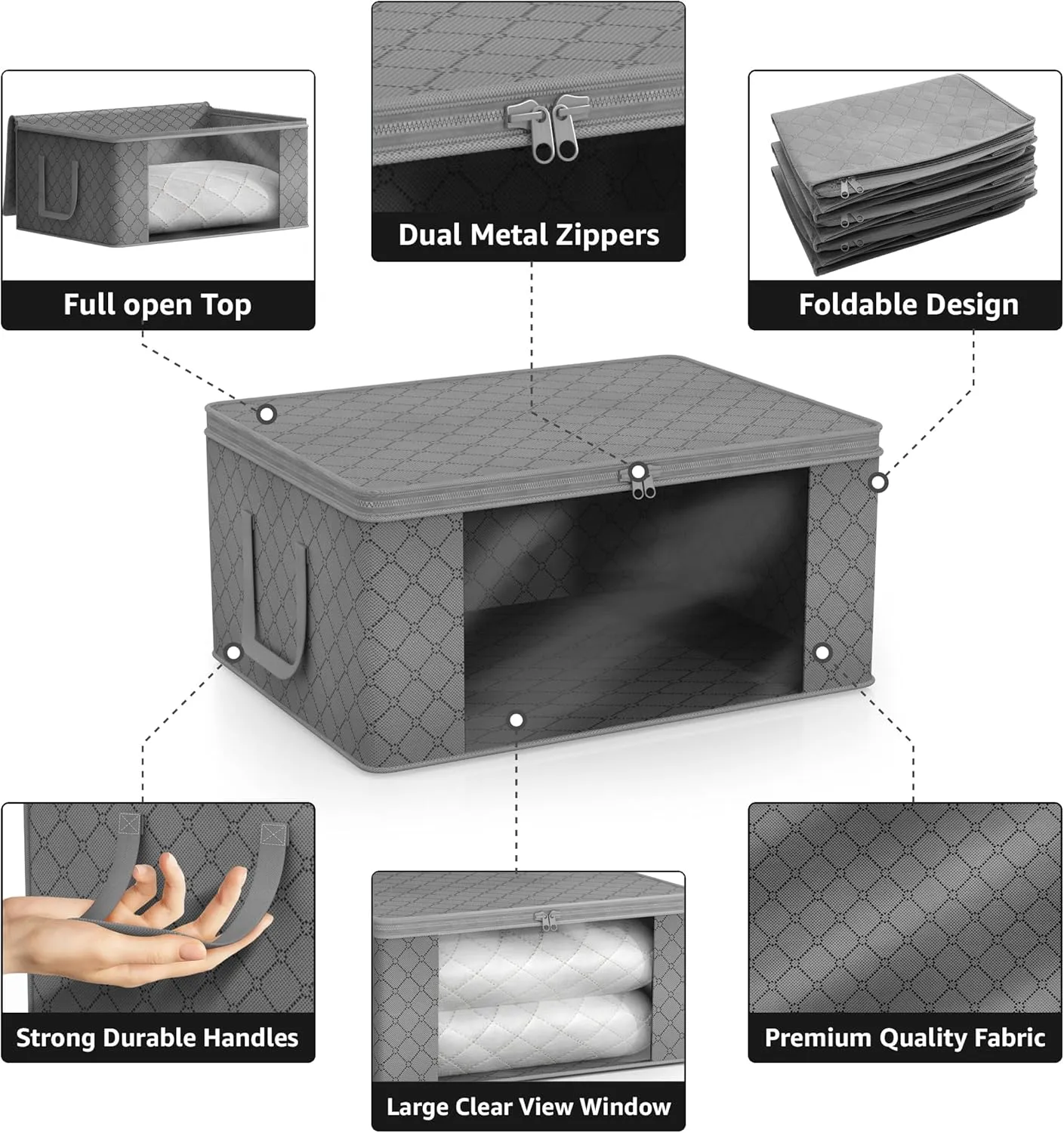 Sorbus Medium Clothes Storage Bags - Foldable Blanket Storage Bins for Organizing Bedroom, Closet, Clothing, Comforter, Organization with Clear Window, Lids and Carry Handles - Set of 8