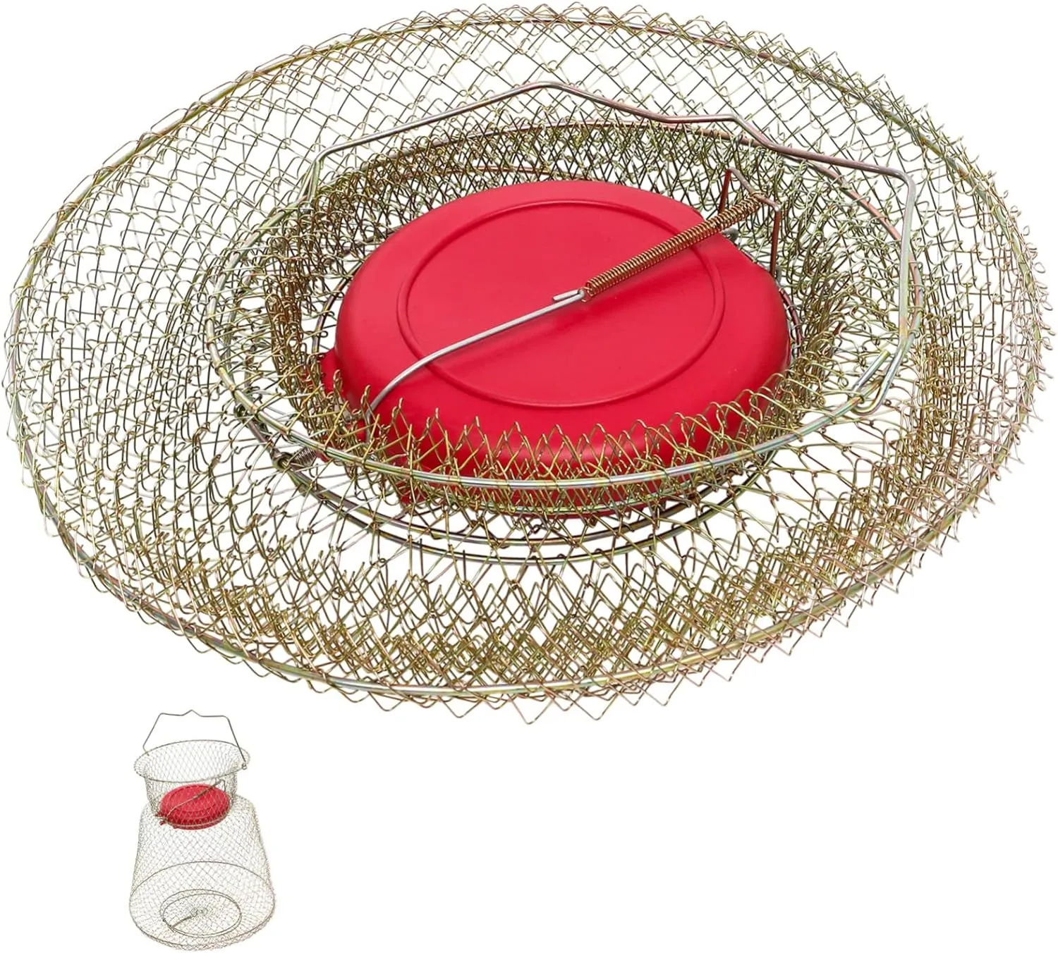 Sosoport Portable Iron Fishing Net with Floating Bowl Durable Wear Resistant Mesh Cage for Catching Fish Crabs