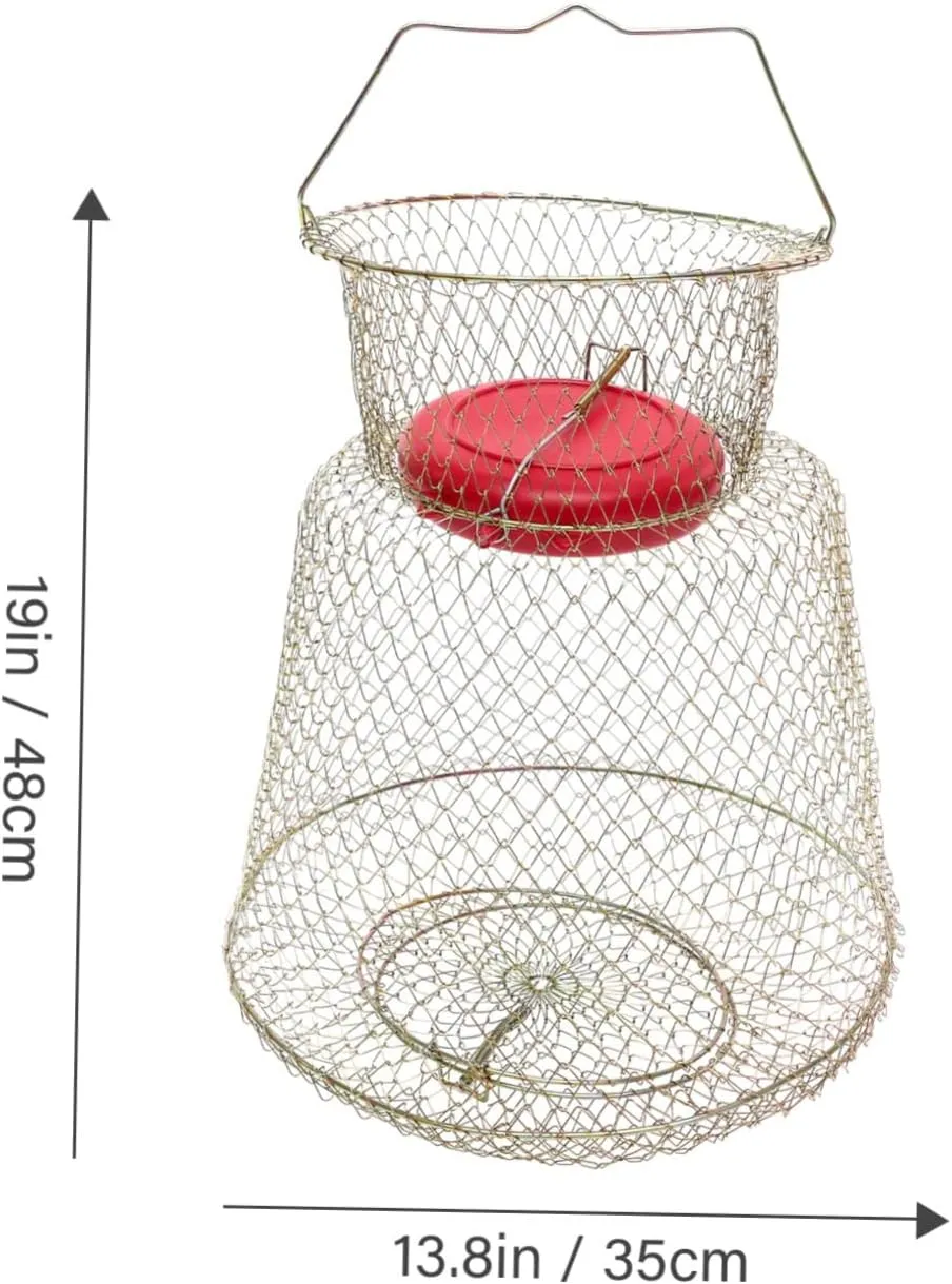 Sosoport Portable Iron Fishing Net with Floating Bowl Durable Wear Resistant Mesh Cage for Catching Fish Crabs