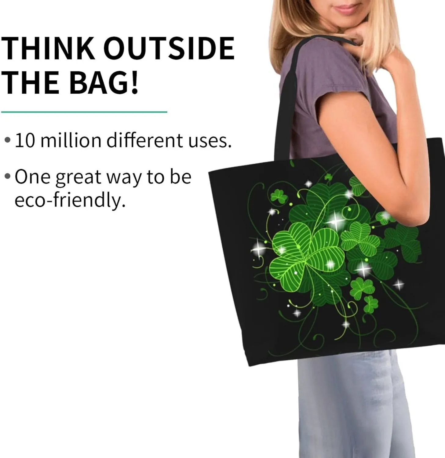 St Patrick's Day Shamrock Tote Bag for Women Men Lucky Clover Reusable Grocery Bags for Work,Picnic,Camping,Travel