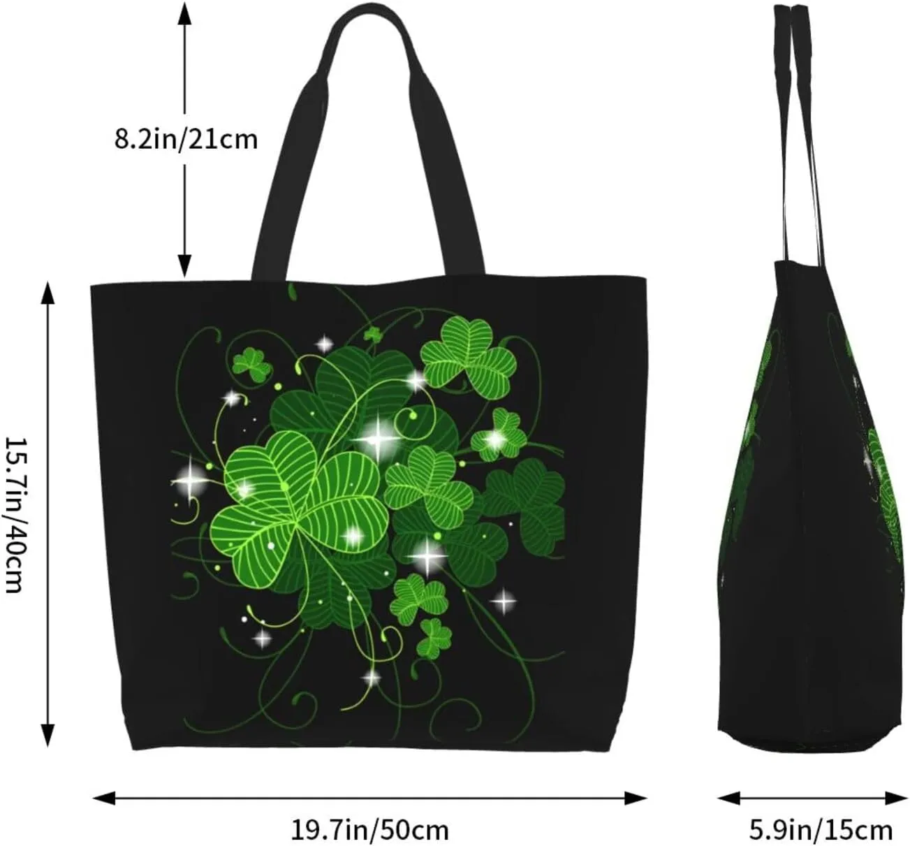 St Patrick's Day Shamrock Tote Bag for Women Men Lucky Clover Reusable Grocery Bags for Work,Picnic,Camping,Travel