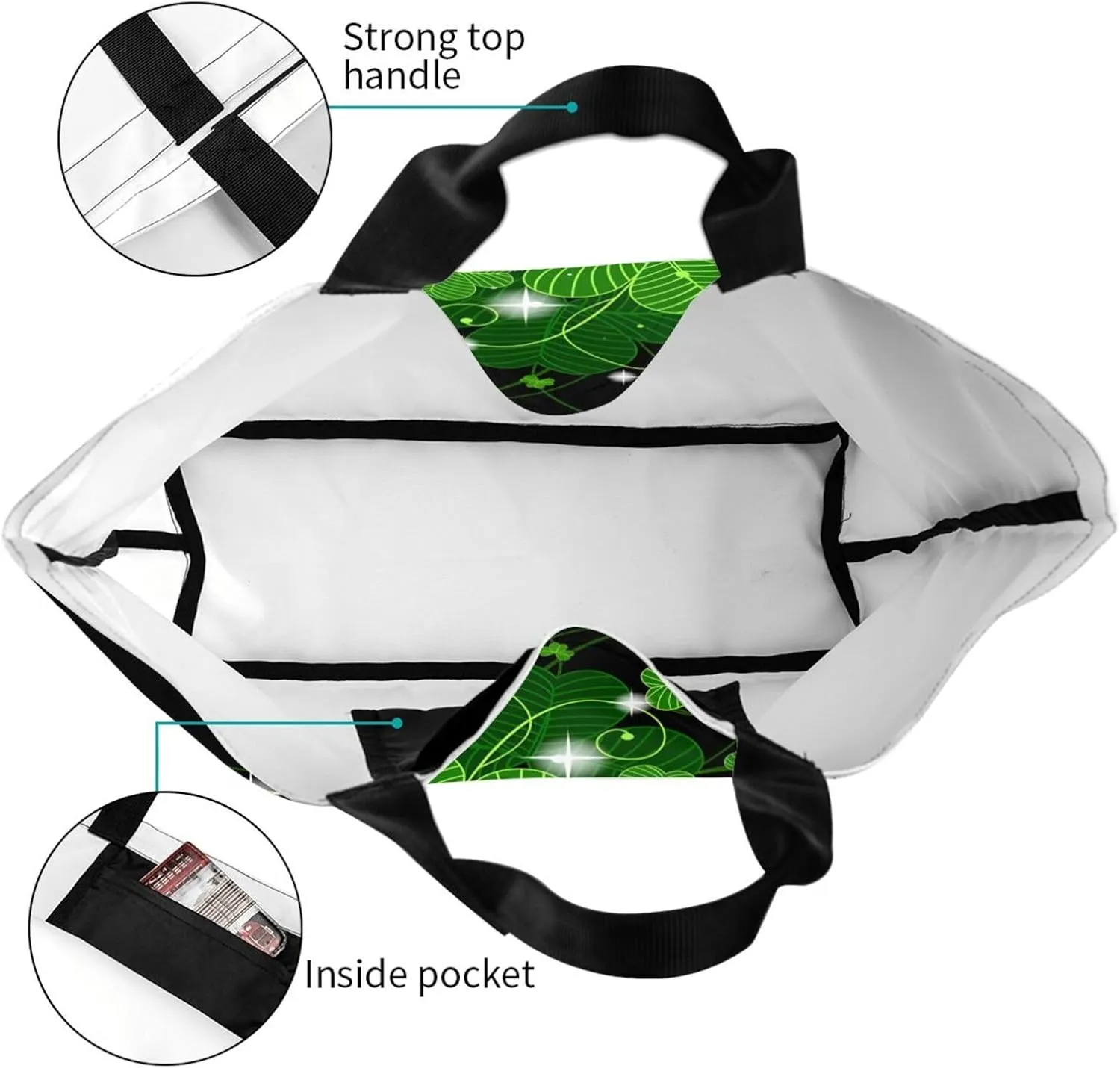 St Patrick's Day Shamrock Tote Bag for Women Men Lucky Clover Reusable Grocery Bags for Work,Picnic,Camping,Travel
