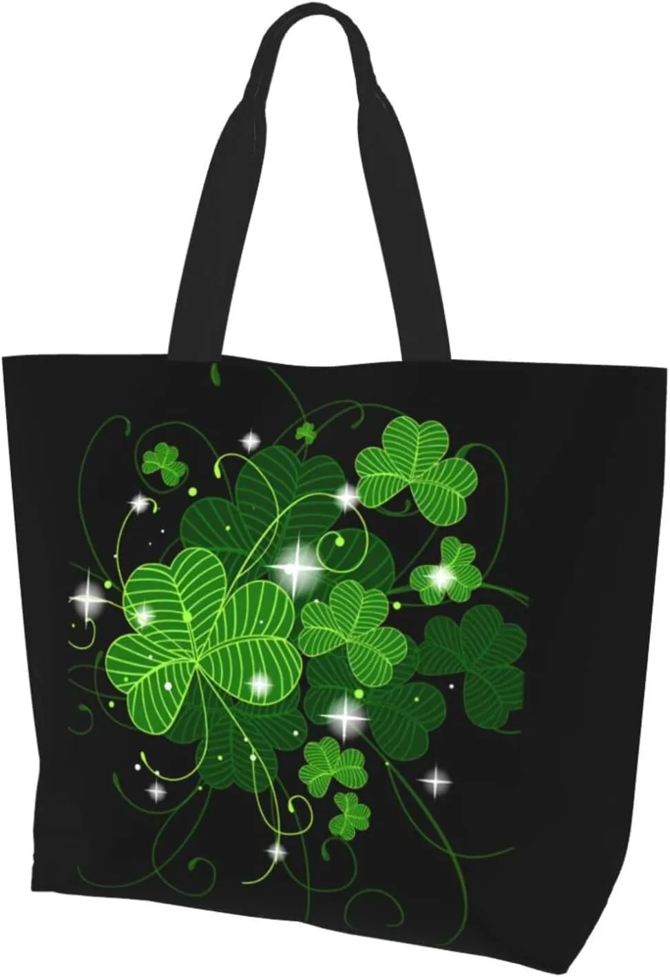 St Patrick's Day Shamrock Tote Bag for Women Men Lucky Clover Reusable Grocery Bags for Work,Picnic,Camping,Travel