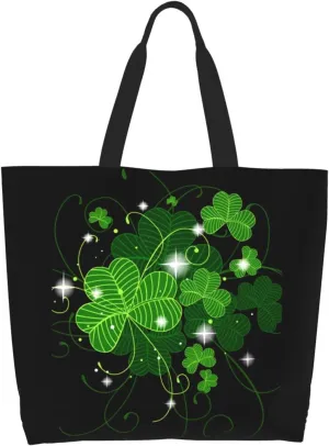 St Patrick's Day Shamrock Tote Bag for Women Men Lucky Clover Reusable Grocery Bags for Work,Picnic,Camping,Travel