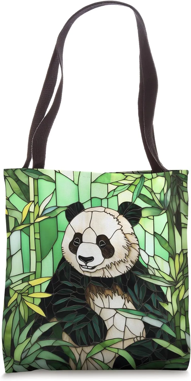 Stained Glass Chronicles Panda's Enchanted World Tote Bag