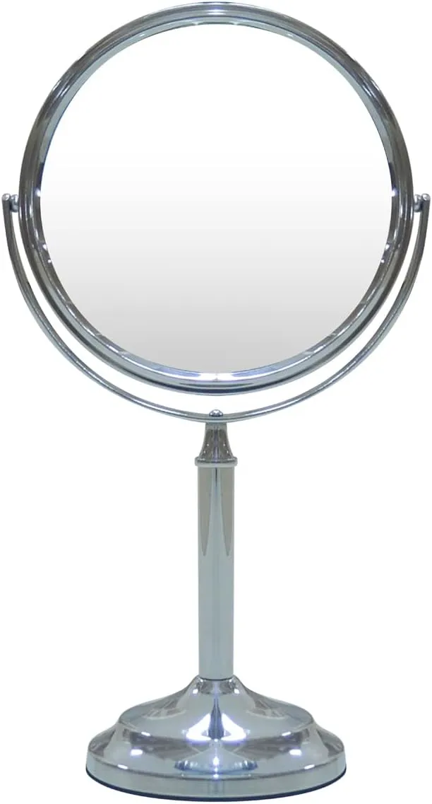Stainless Steel Tabletop Makeup Vanity Mirror 1X and 3X Magnification Round Swivel Mirror for Desk, Bedroom, Bathroom (Chrome)