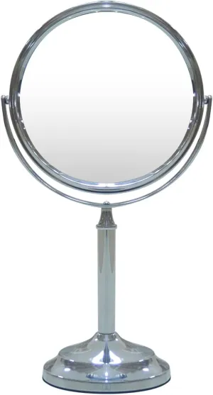 Stainless Steel Tabletop Makeup Vanity Mirror 1X and 3X Magnification Round Swivel Mirror for Desk, Bedroom, Bathroom (Chrome)