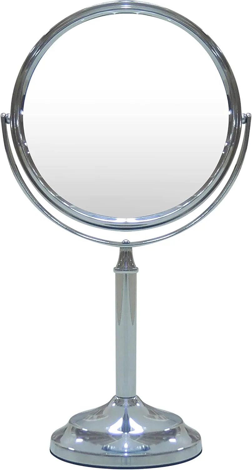 Stainless Steel Tabletop Makeup Vanity Mirror 1X and 3X Magnification Round Swivel Mirror for Desk, Bedroom, Bathroom (Chrome)