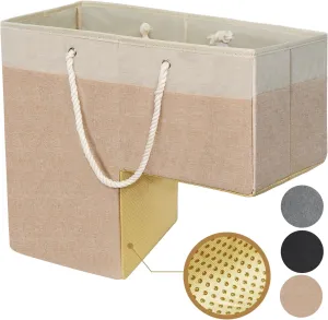 Stair Basket for Stairs with Handle, Staircase Baskets for Carpeted and Wooden Stairs,16" Step Storage Basket for Toys, Clothes, Books, Tools, with Hard Board, Anti-slip (Beige, 1 pack)