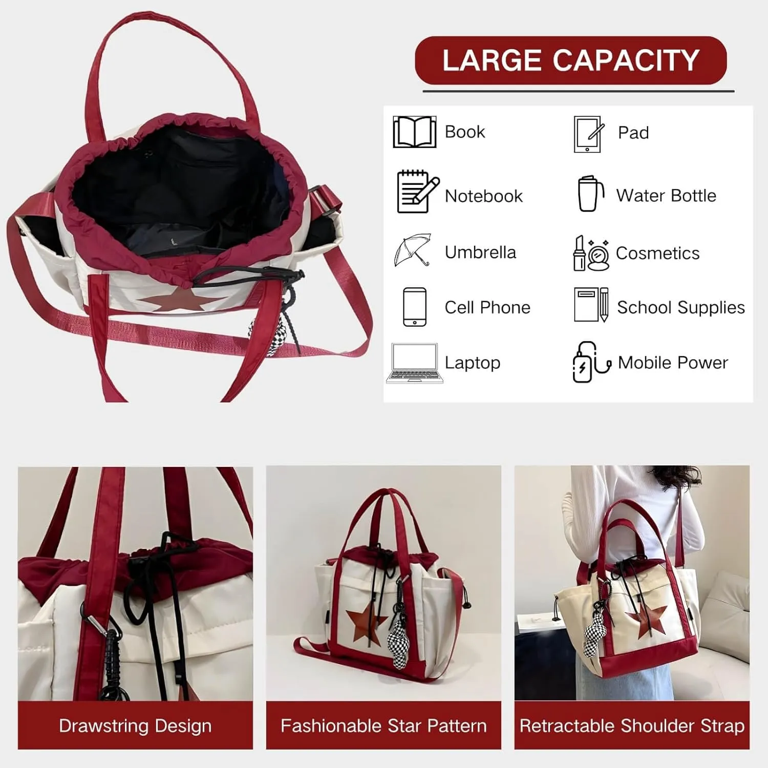 Star Messenger Bag, Vintage Star Tote Bag Y2K, Cute Aesthetic Crossbody Bag For Women, Fashion Shoulder Bag For Travel Bags