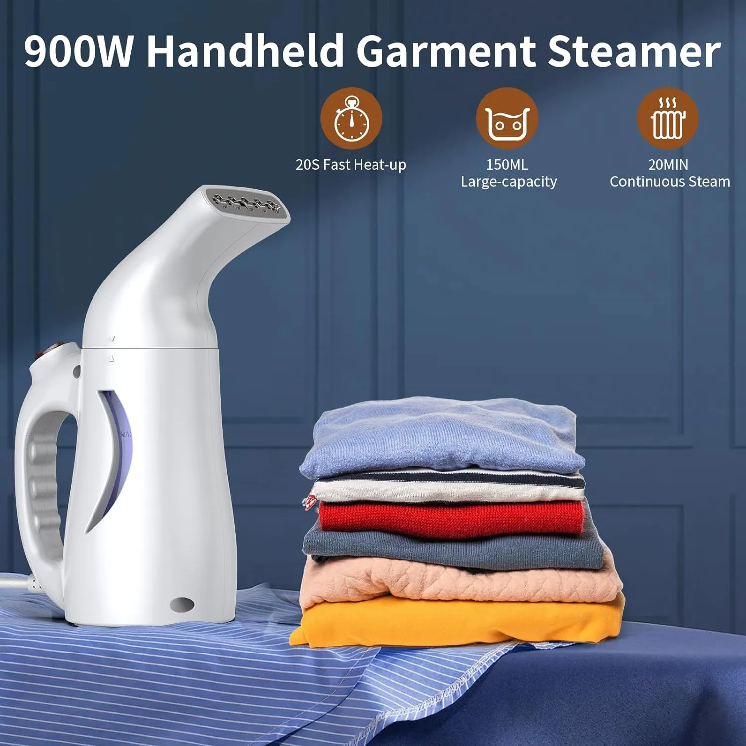 Steamer for Clothes, 900W Fast Heat-up in 15s,Hand Held Clothing Steamer for Dress Shirt, Mini Size Portable Travel Steamer for Clothes -150ml Container Removes Wrinkle plancha a Vapor para ropa 110V