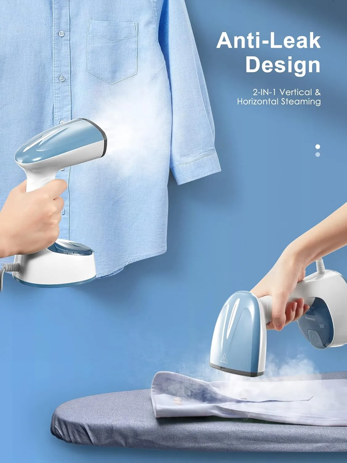 Steamer for Clothes, Folding Handheld Design Garment Wrinkles Remover, 20g/min Strong Penetrating Steam, 25-Sec Fast Heat-up, for Home, Office and Travel (Blue)