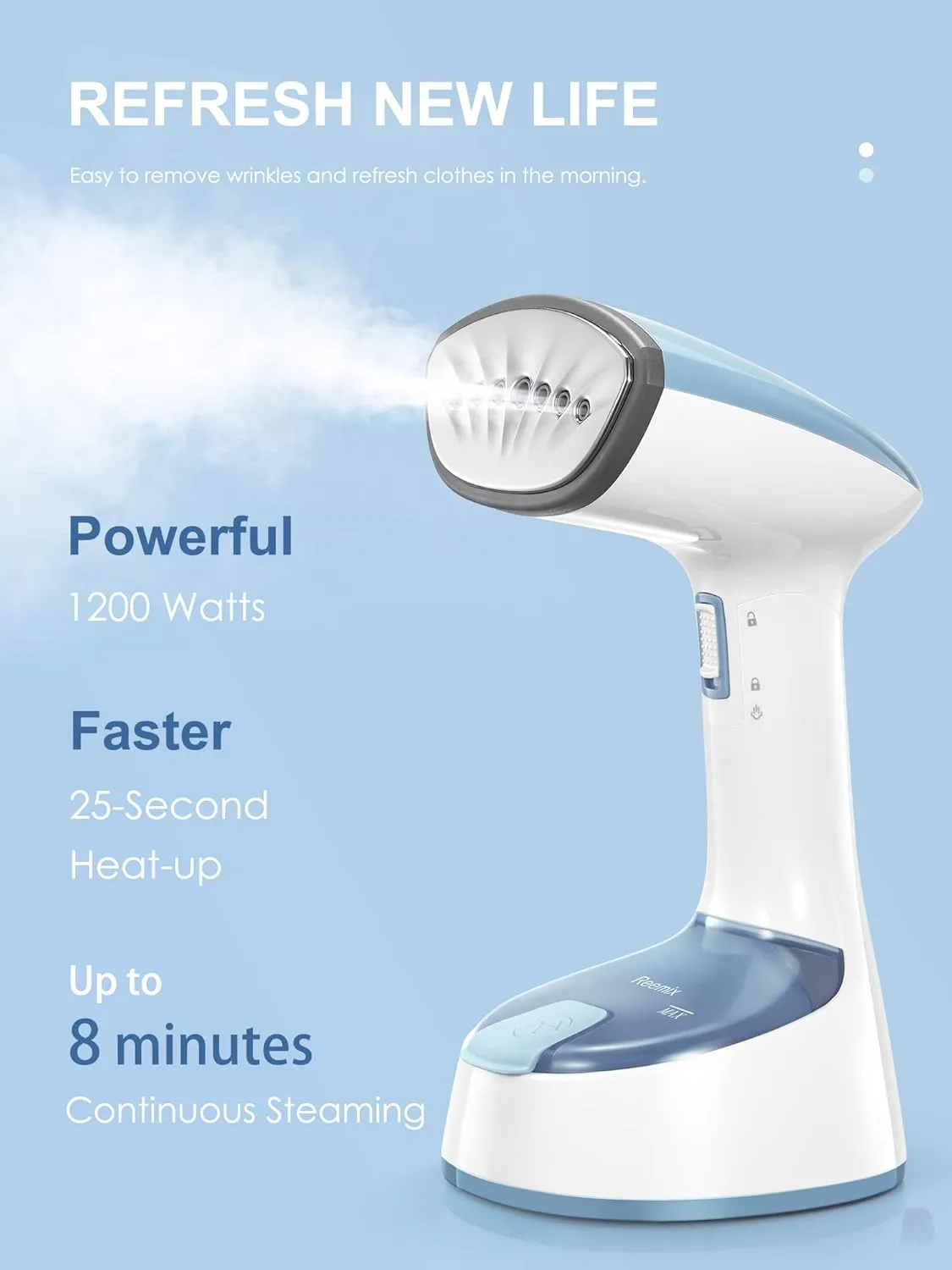 Steamer for Clothes, Folding Handheld Design Garment Wrinkles Remover, 20g/min Strong Penetrating Steam, 25-Sec Fast Heat-up, for Home, Office and Travel (Blue)