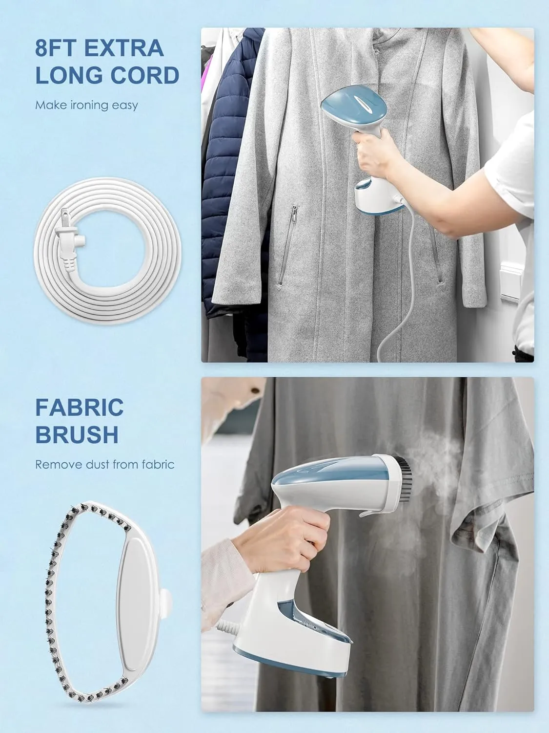 Steamer for Clothes, Folding Handheld Design Garment Wrinkles Remover, 20g/min Strong Penetrating Steam, 25-Sec Fast Heat-up, for Home, Office and Travel (Blue)