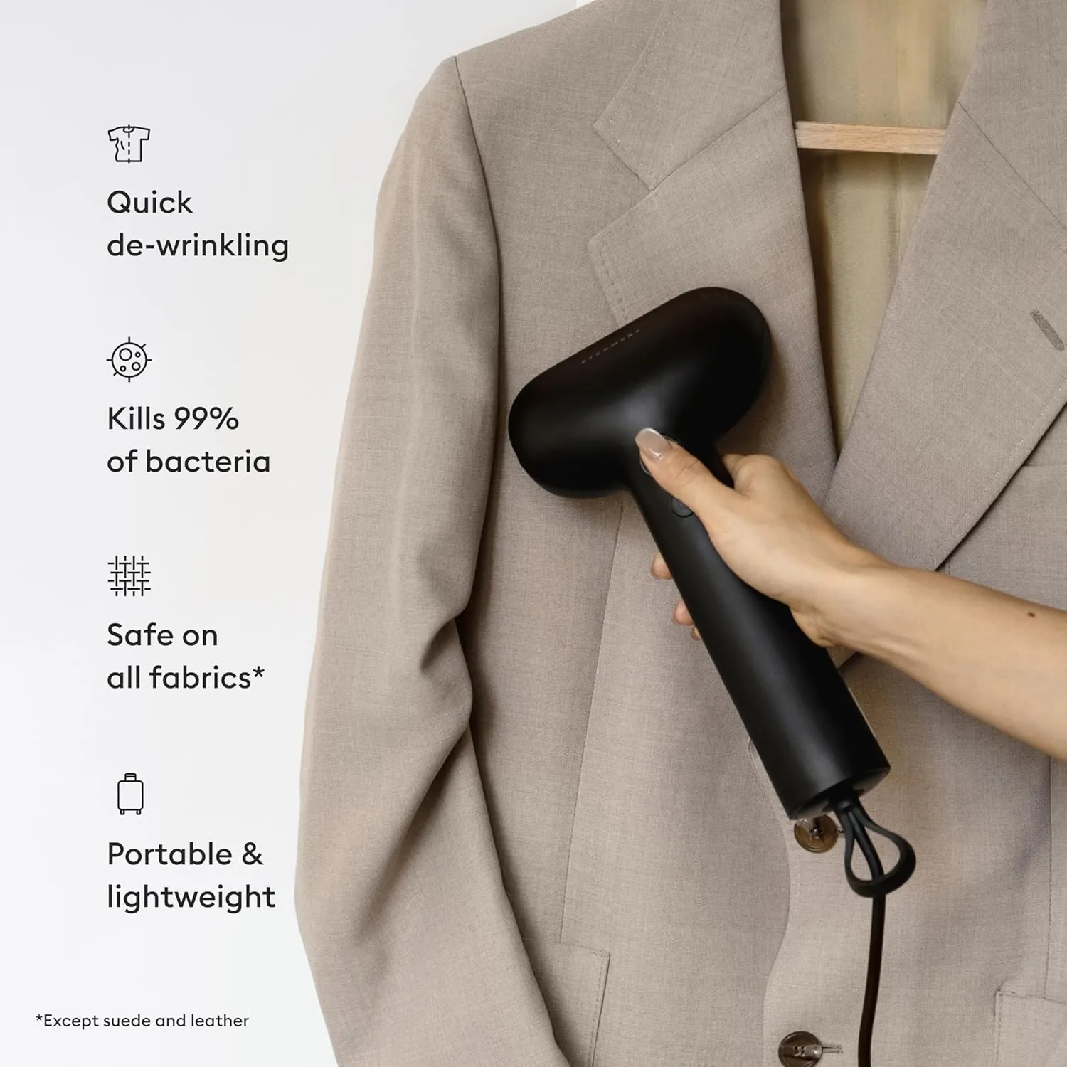 Steamery Handheld Clothes Steamer Cirrus X, 1200W, Steam Output 20g/min, Heat up in 20 Seconds, Portable, Minimalistic, Scandinavian design, Black