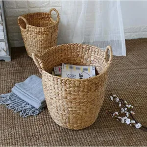 Storage Basket with Handle Weaving Foldable Home Storage Bucket Toy Sundries Clothes Plants Basket Storage Boxes