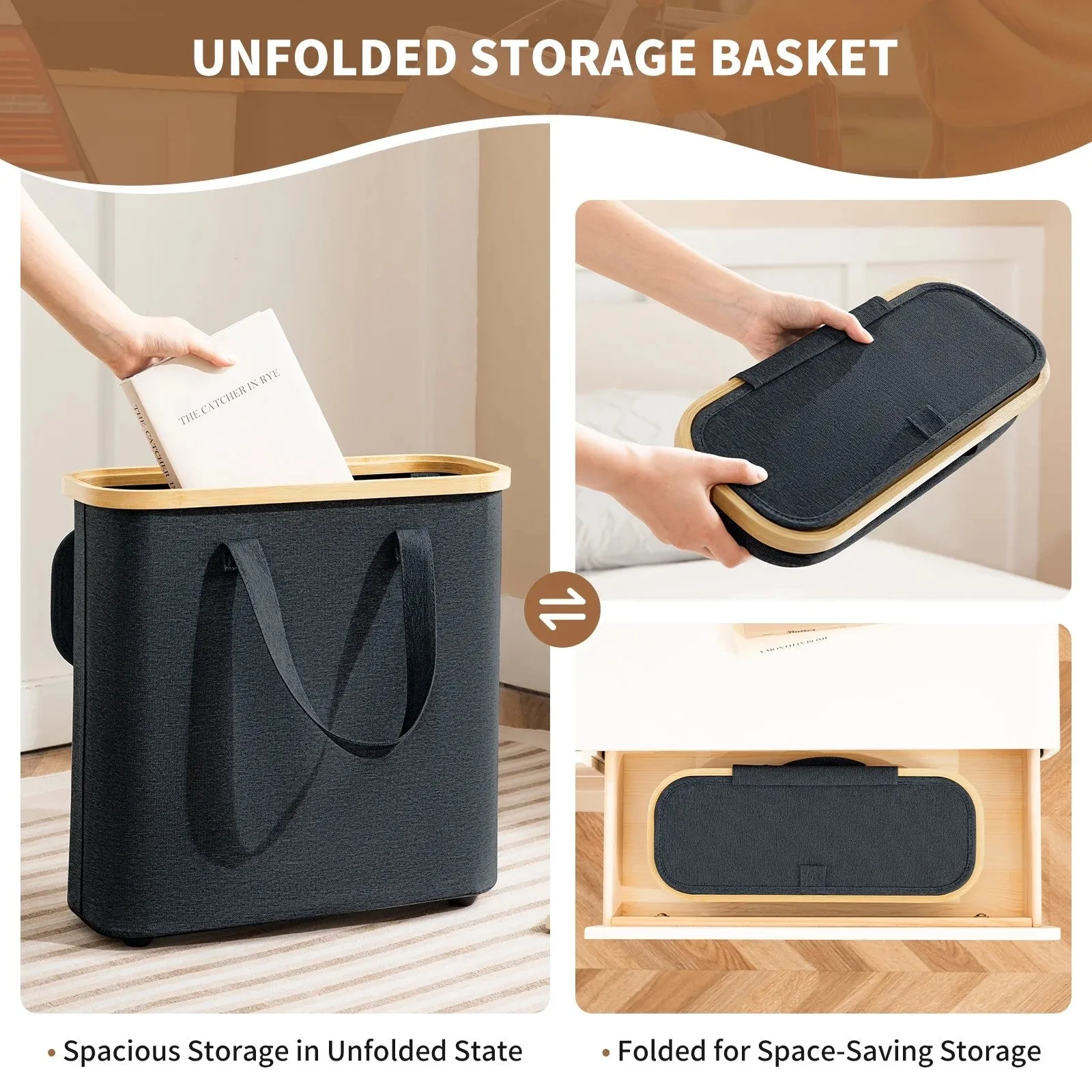 Storage Handcrafted LunaLulinlk Paper Basket, of Organiser Box Toilet Storage Paper Bathroom Bamboo, 12-16 Cyber Monday deal for Rolls Made 30L Toilet Toilet Foldable