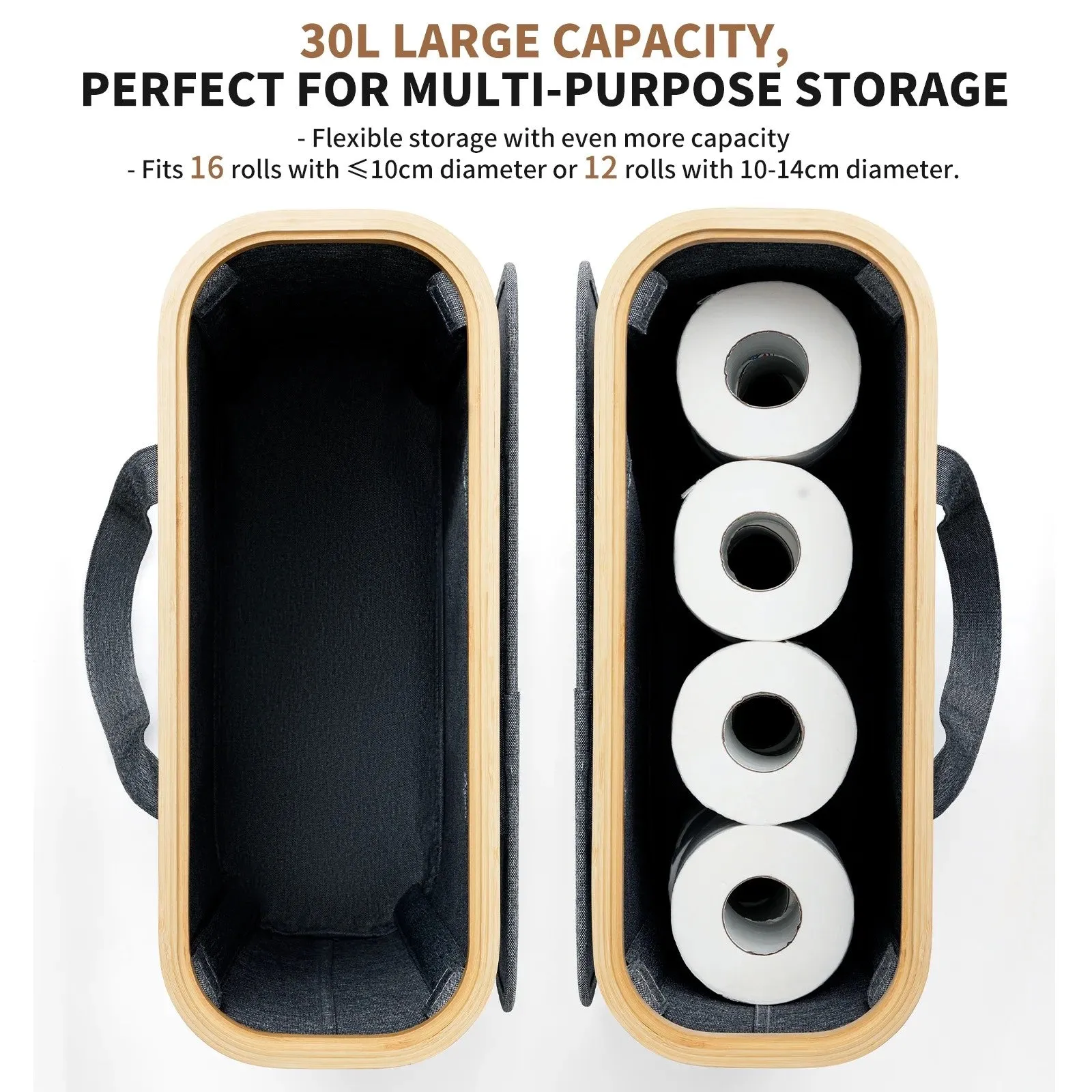 Storage Handcrafted LunaLulinlk Paper Basket, of Organiser Box Toilet Storage Paper Bathroom Bamboo, 12-16 Cyber Monday deal for Rolls Made 30L Toilet Toilet Foldable