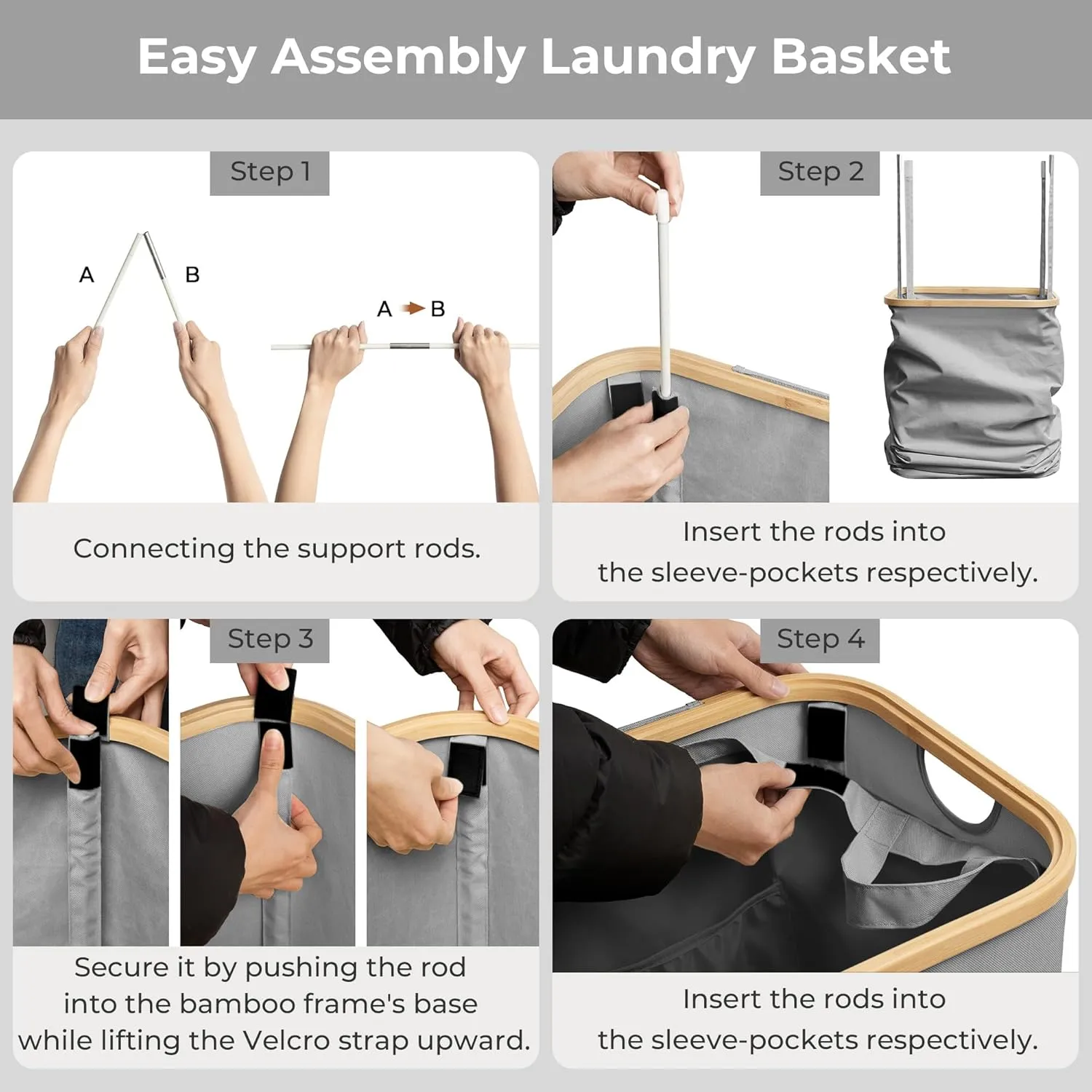 StorageWorks 100L Large Laundry Hamper with Lid, Tall Laundry Basket with Bamboo Handles and Removable Inner Bag, Collapsible Laundry Hamper for Clothing, Towels, Dark Grey, 1-Pack