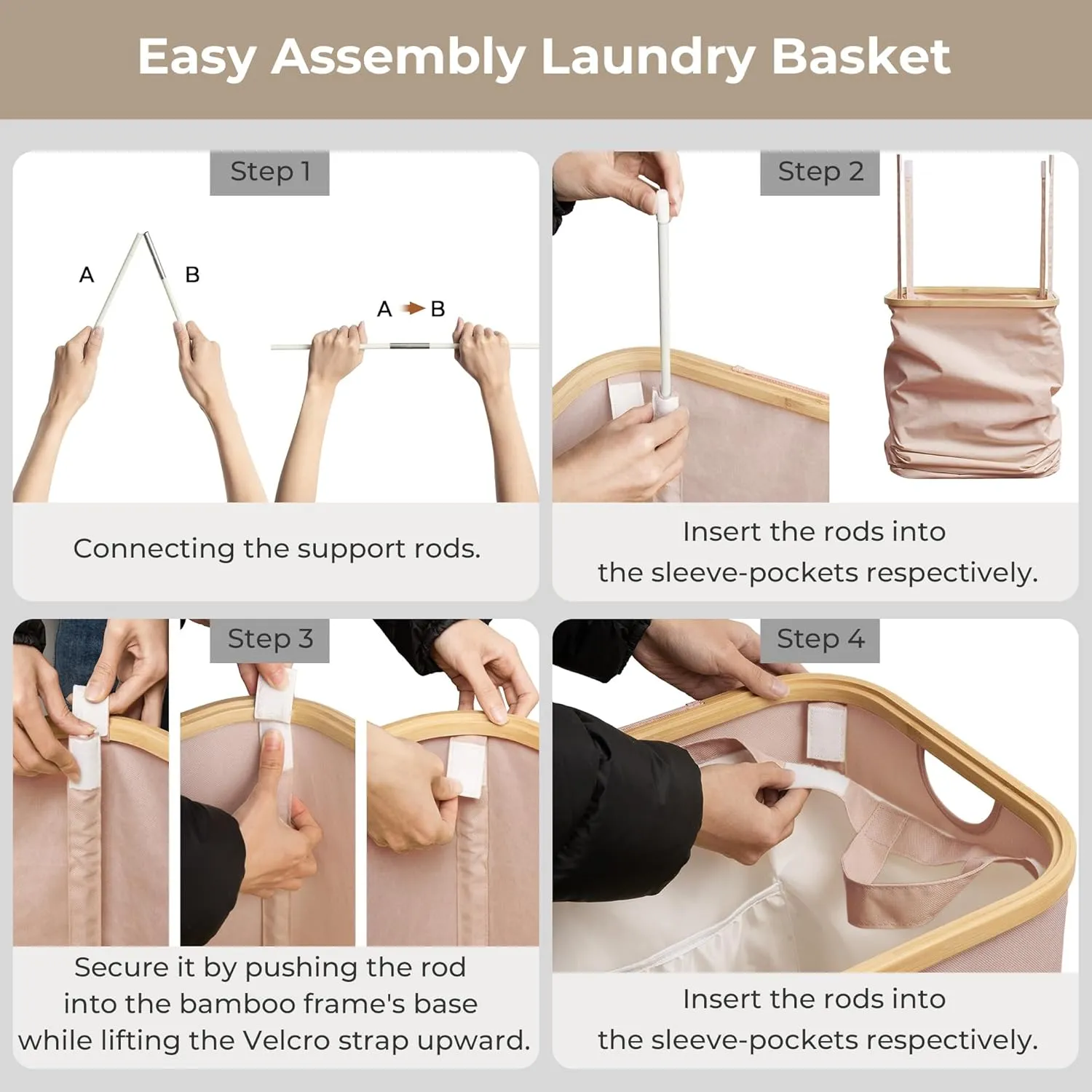 StorageWorks 100L Large Laundry Hamper with Lid, Tall Laundry Basket with Bamboo Handles and Removable Inner Bag, Collapsible Laundry Hamper for Clothing, Towels, Reddish Brown, 1-Pack