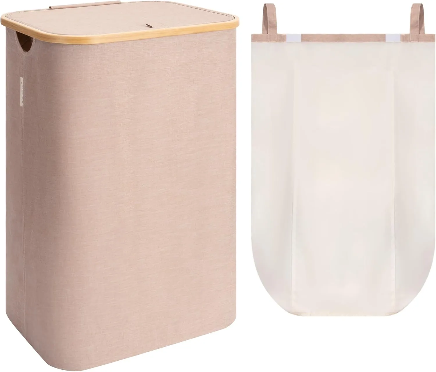 StorageWorks 100L Large Laundry Hamper with Lid, Tall Laundry Basket with Bamboo Handles and Removable Inner Bag, Collapsible Laundry Hamper for Clothing, Towels, Reddish Brown, 1-Pack