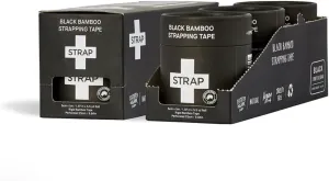 STRAP Black Bamboo Hypoallergenic Body Tape | Sports Tape, Athletic Tape, Kinesiology Tape, Shape Tape | Tape for Sensitive Skin, Non Toxic, Latex Free | 3x16.5ft Rolls