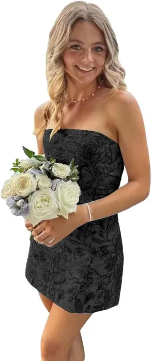 Strapless Homecoming Dress Bodycon Short Prom Gown Satin Applique Cocktail Party Dress SP001