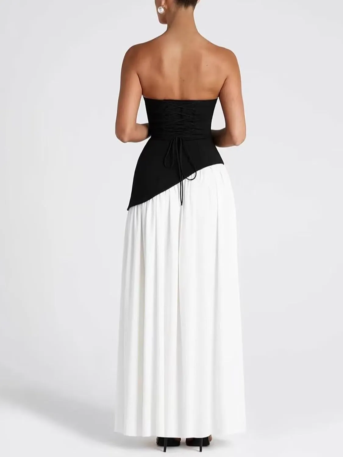Strapless Satin Bridesmaid Dresses for Women 2025 Halter A Line Prom Dress Split Pleated Formal Party Gowns with Scarf P166