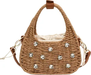 Straw Purses for Women Trendy Summer Woven Tote Bag Straw Basket Crossbody Wicker Purses and Handbags with Bamboo Handle