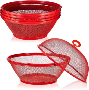 Suclain 4 Pcs Mesh Food Covers with Lid Fruit Basket with Lid, Food Bowls Fly Proof Tents for Kitchen, Restaurants, and Outdoor 10 Inches Ideal for Fruit, Vegetable Storage and Housewarming(Red)