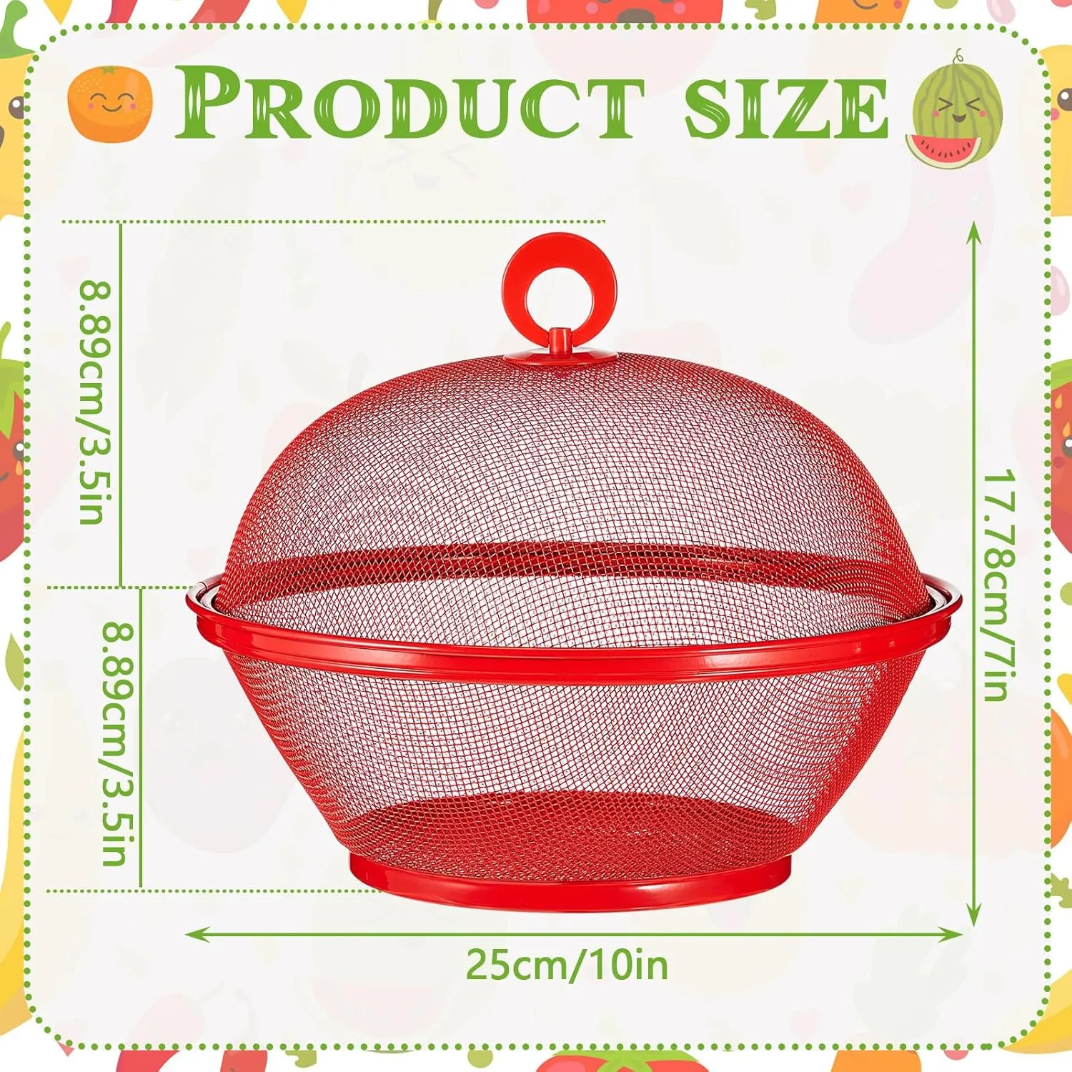 Suclain 4 Pcs Mesh Food Covers with Lid Fruit Basket with Lid, Food Bowls Fly Proof Tents for Kitchen, Restaurants, and Outdoor 10 Inches Ideal for Fruit, Vegetable Storage and Housewarming(Red)