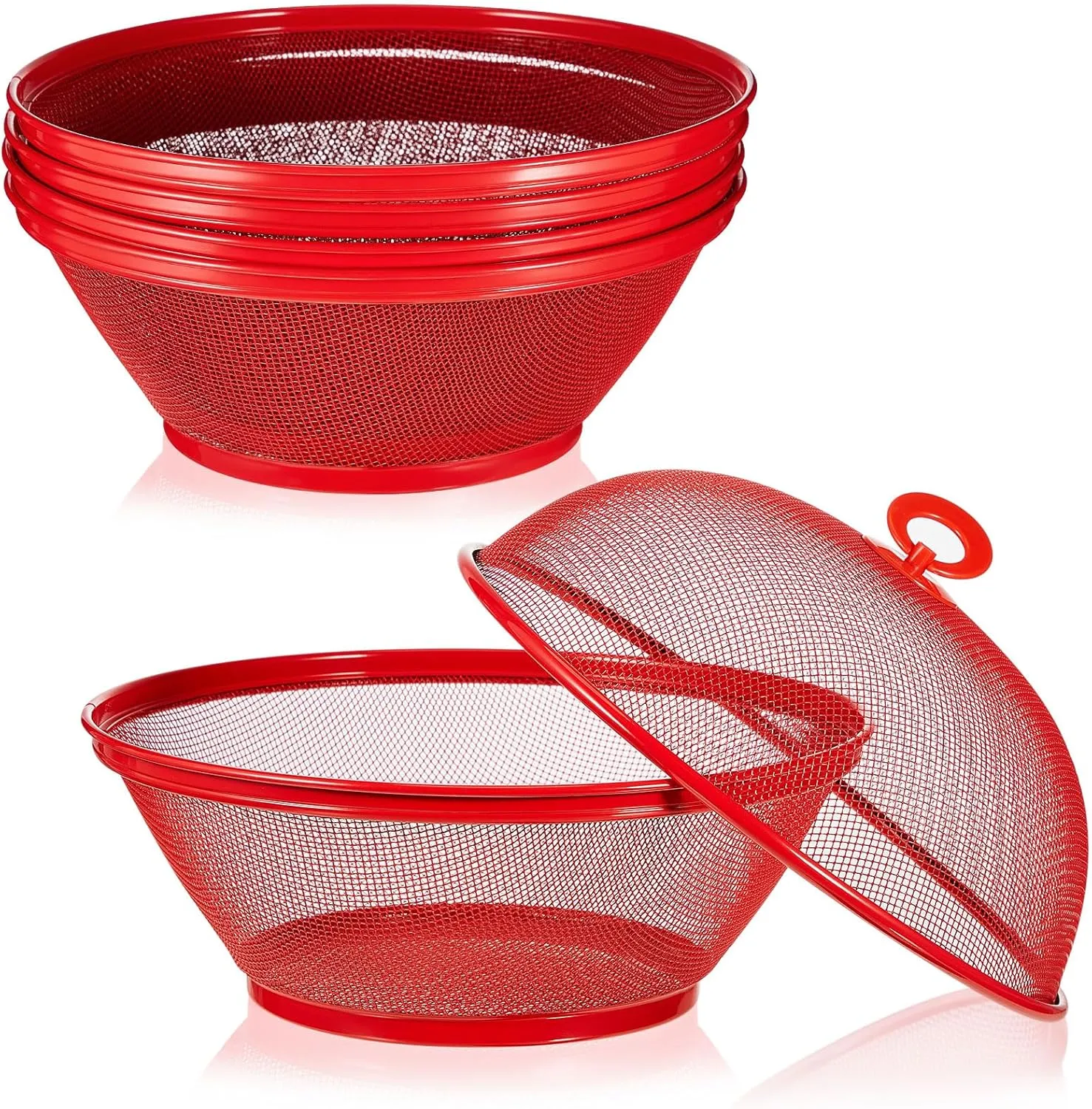 Suclain 4 Pcs Mesh Food Covers with Lid Fruit Basket with Lid, Food Bowls Fly Proof Tents for Kitchen, Restaurants, and Outdoor 10 Inches Ideal for Fruit, Vegetable Storage and Housewarming(Red)