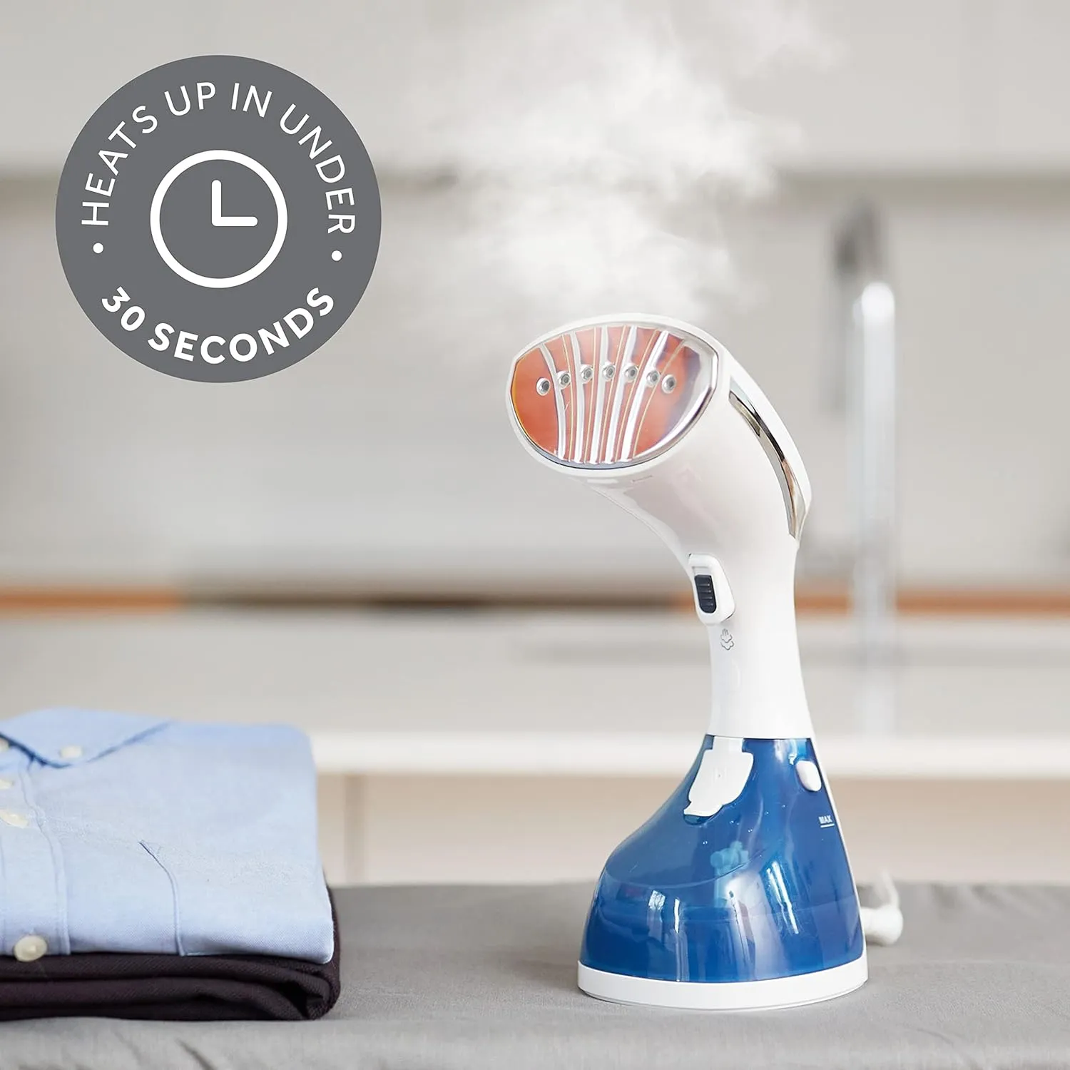 Sunbeam Power Steam Handheld Steamer, Professional, White/Blue