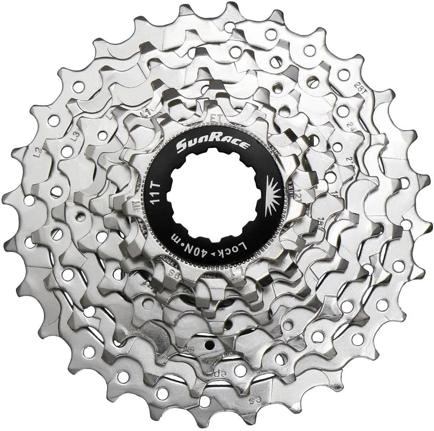 Sunrace CSR91 9-Speed Nickel Plated Cassette with Alloy Lockring and Gray Spacer