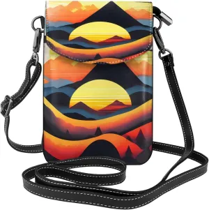 Sunrise Mountain Zippered Crossbody Bag,* Women'S Shoulder Bag With Card Slot, Removable Shoulder Strap, 7.6 X 4.9 In., Black