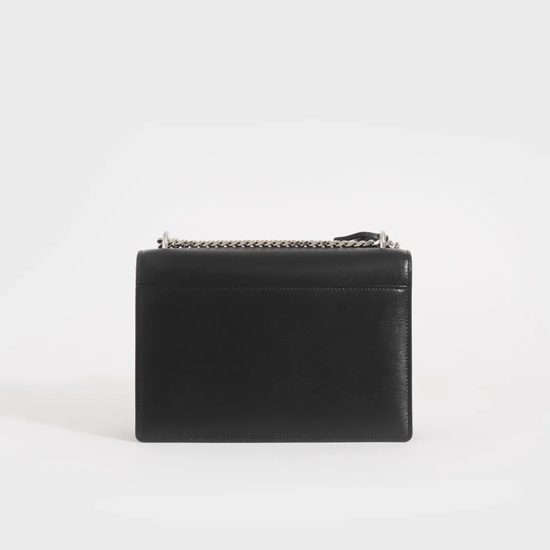 Sunset Medium Leather Shoulder Bag in Black with Silver Hardware