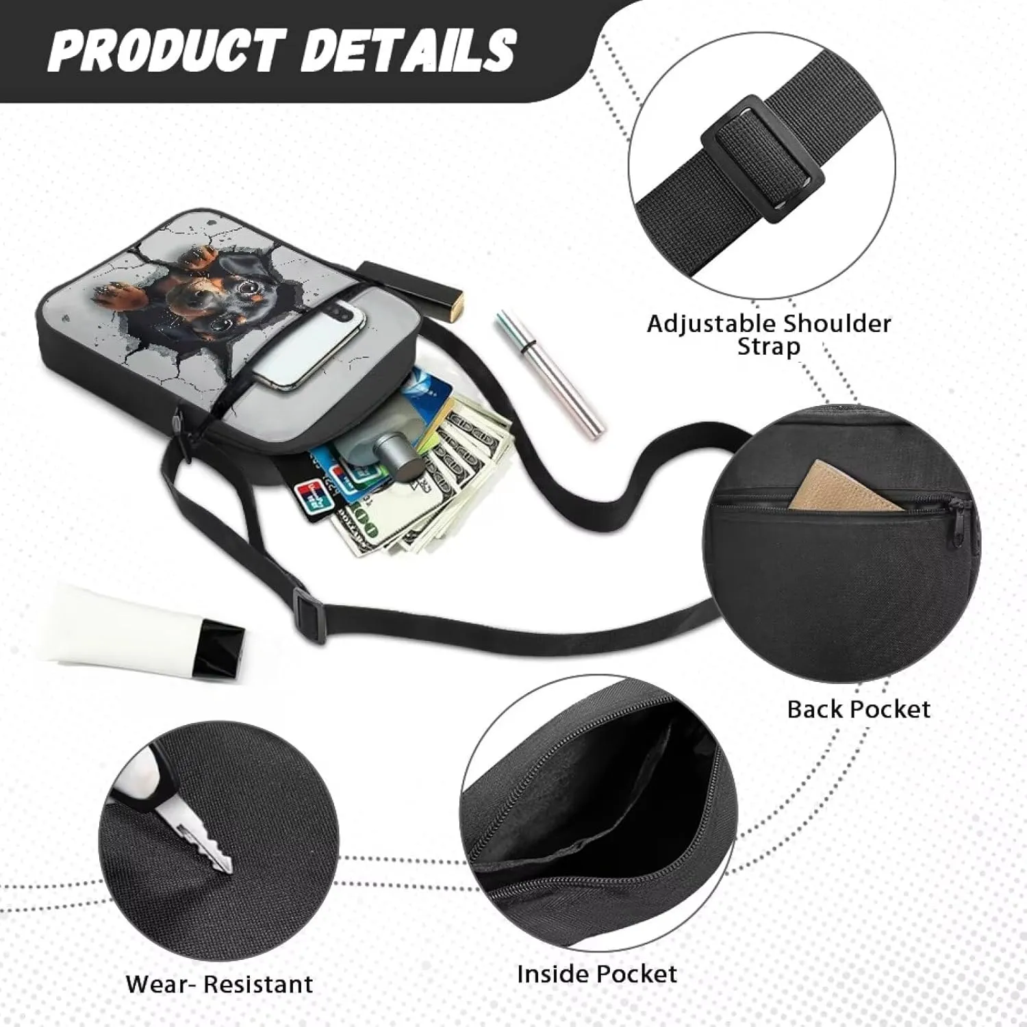 Suobstales Crossbody Bag for Women Men, Small Sling Pack Handbag for Work Business, Lightweight Messenger Shoulder Travel Bag