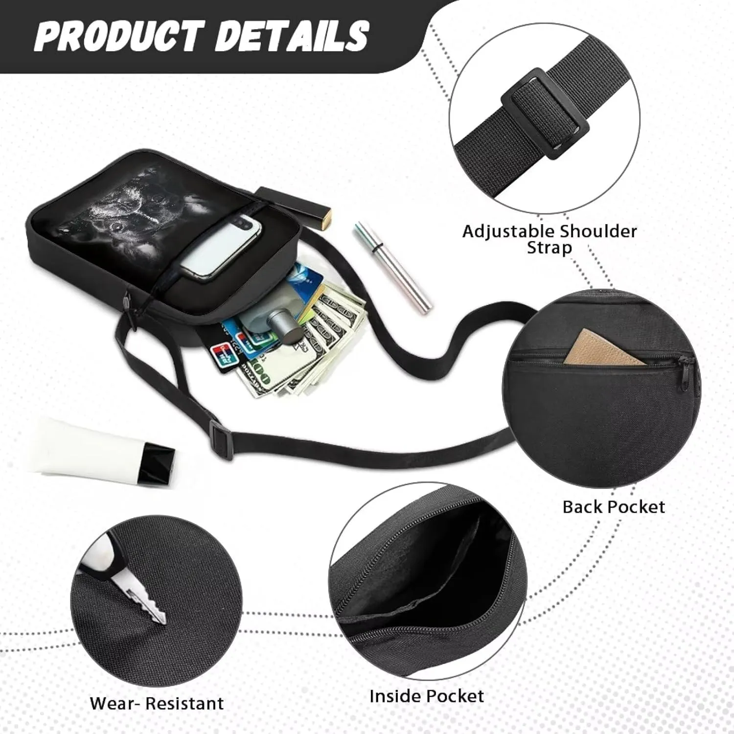 Suobstales Shoulder Bag Crossbody Bag for Women Men Small Messenger Bag Casual Handbag with Adjustable Strap for Work Cycling