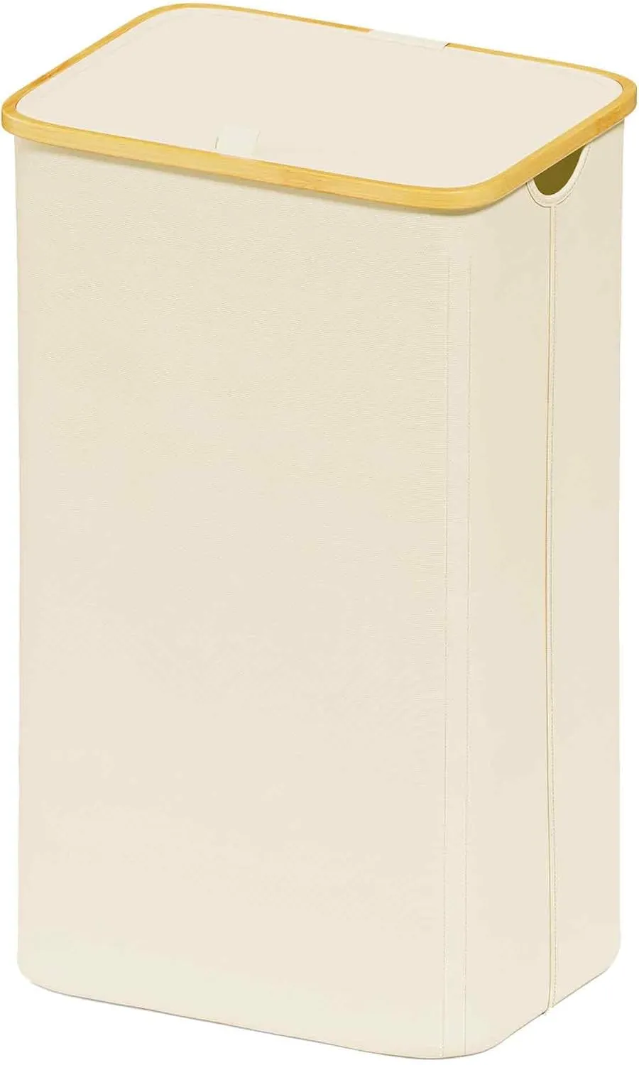 SUOCO Laundry Hamper with Lid, 29 Gal (110L) Clothes Basket with Bamboo Handles, Large Foldable Laundry Hamper for Bedroom, Bathroom, Dorm, Laundry Room - Beige