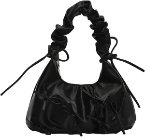 Sweet Cool Bow Tie Underarm Bag for Women Solid Color PU Leather Hobo Bag Commuter Party Travel Shoulder Bags 2025