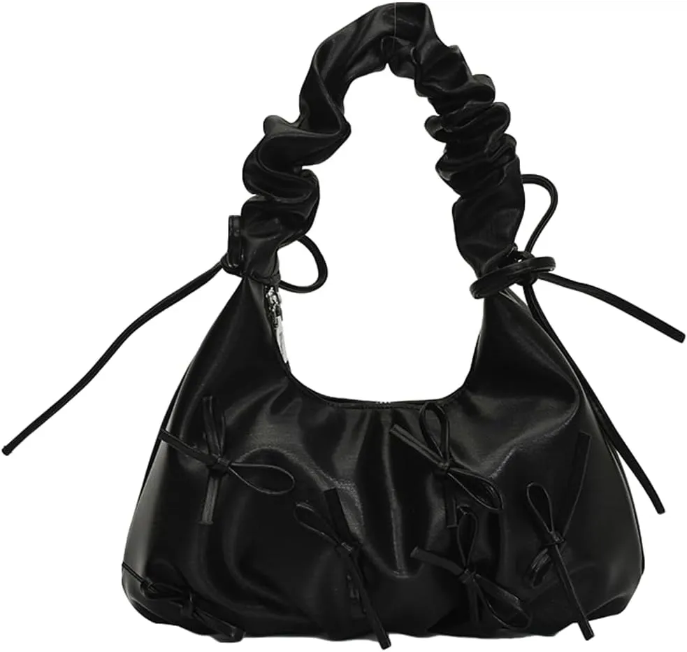 Sweet Cool Bow Tie Underarm Bag for Women Solid Color PU Leather Hobo Bag Commuter Party Travel Shoulder Bags 2025