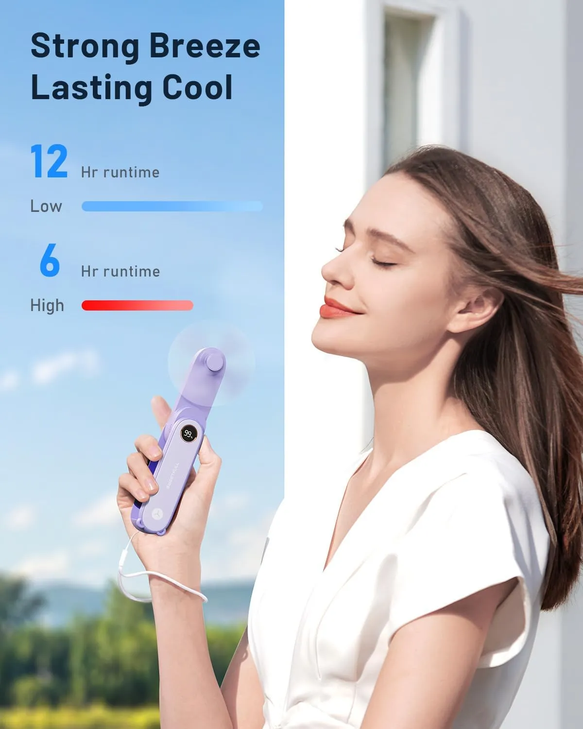 SWEETFULL 2-in-1 Portable Mini Fan with LED, Hand Held Foldable USB Rechargeable Fan & Flashlight for Travel, Girls