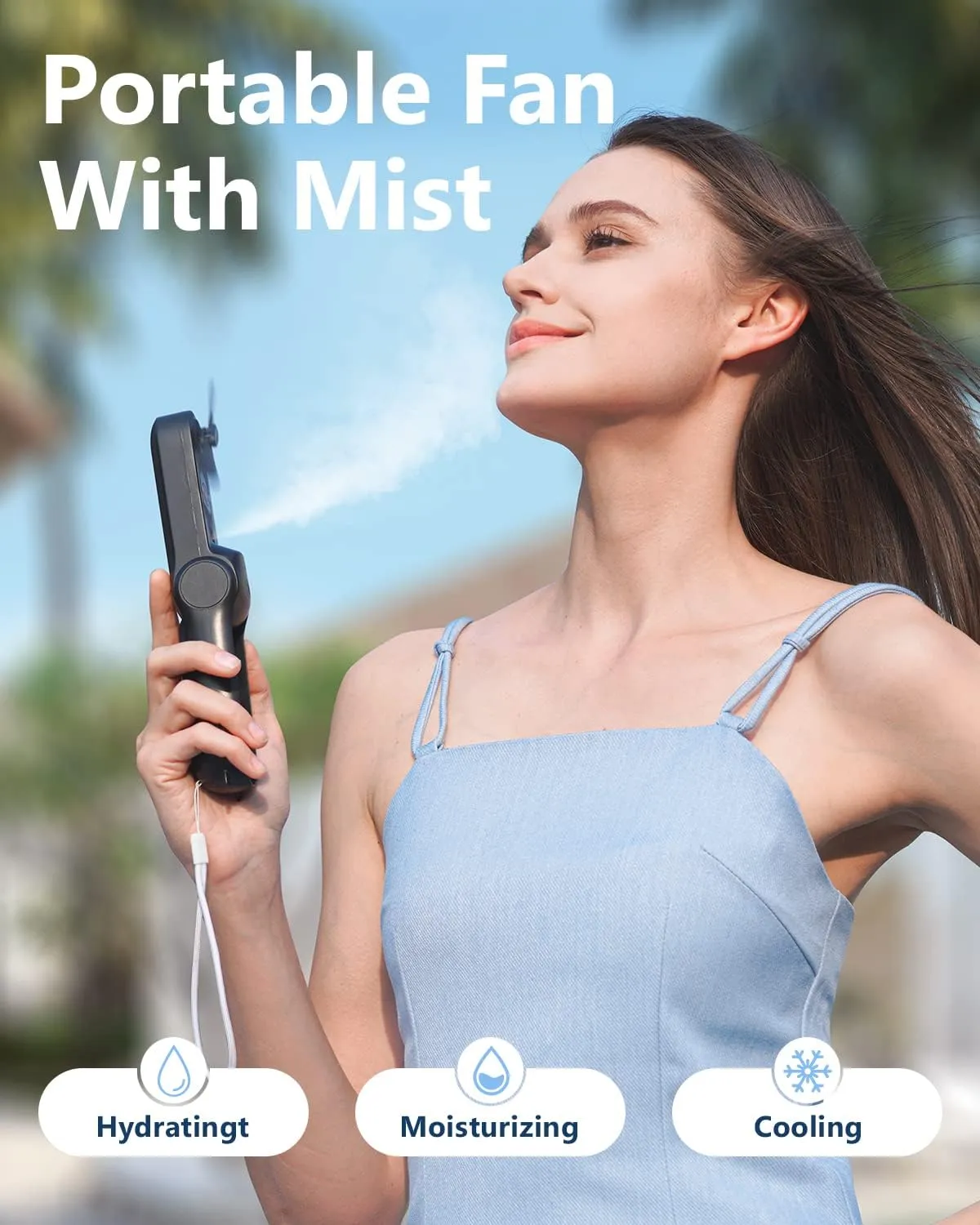 SWEETFULL Misting Handheld Personal Fan, Rechargeable Mini Spray Water Mist, Portable for Kids Women, Travel, Outdoors, Hiking, Camping, Home Office (Black)